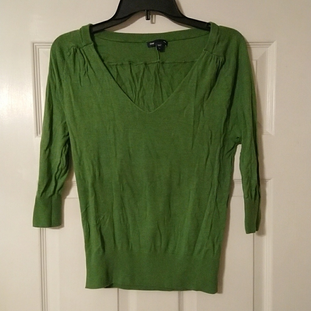 Gap 3/4 Sleeve V Neck Green Sweater Sz S